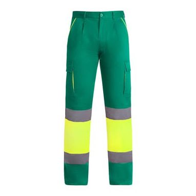 Світловідбиваючі подовжені штани на підкладці з кількома кишенями, колір зелений, флуоресцентний жовтий  розмір 38 - HV93215552221- Фото №1