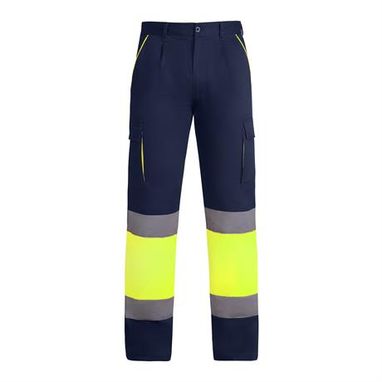 Світловідбиваючі подовжені штани на підкладці з кількома кишенями, колір темно-синій, флуор жовтий  розмір 38 - HV93215555221- Фото №1