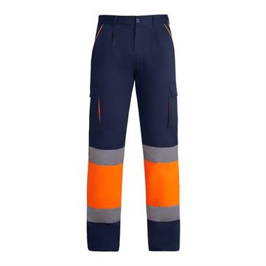 Світловідбиваючі подовжені штани на підкладці з кількома кишенями, колір темно-синій, флуор помаранчовий  розмір 38 - HV93215555223- Фото №1