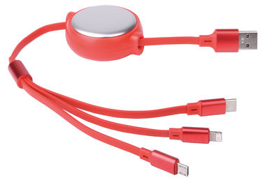Зарядный кабель RETRACT, цвет красный - 56-1107293- Фото №1