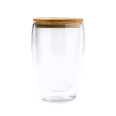 Двостінна склянка з боросилікатного скла з бамбуковою кришкою, колір прозорий - VA4133S100- Фото №1