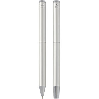 Подарочный комплект из шариковой ручки и ручки-роллера Lucetto из переработанного алюминия, цвет серебряный - 10783881- Фото №4