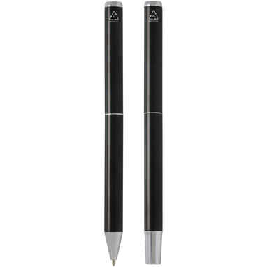 Подарочный комплект из шариковой ручки и ручки-роллера Lucetto из переработанного алюминия, цвет сплошной черный - 10783890- Фото №4