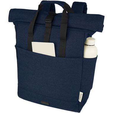 Рюкзак для  ноутбука Joey об'ємом 15 л з брезенту, переробленого за стандартом GRS, із верхом, що згортається., колір темно-синій - 12067855- Фото №4