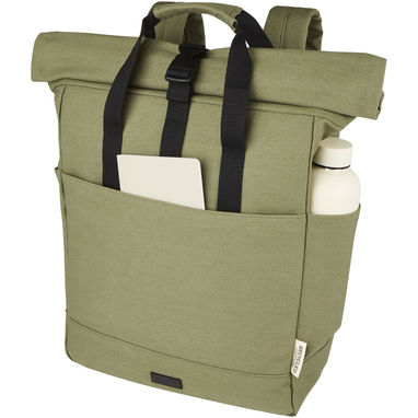 Рюкзак для  ноутбука Joey об'ємом 15 л з брезенту, переробленого за стандартом GRS, із верхом, що згортається., колір оливковий - 12067860- Фото №4