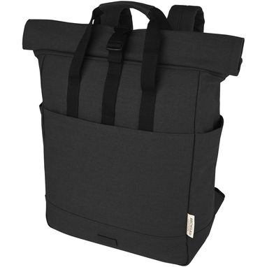 Рюкзак для  ноутбука Joey об'ємом 15 л з брезенту, переробленого за стандартом GRS, із верхом, що згортається., колір суцільний чорний - 12067890- Фото №1