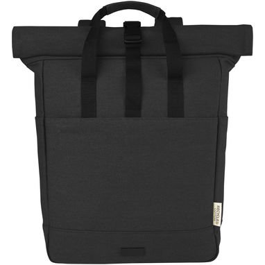 Рюкзак для  ноутбука Joey об'ємом 15 л з брезенту, переробленого за стандартом GRS, із верхом, що згортається., колір суцільний чорний - 12067890- Фото №2