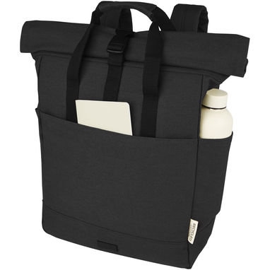 Рюкзак для  ноутбука Joey об'ємом 15 л з брезенту, переробленого за стандартом GRS, із верхом, що згортається., колір суцільний чорний - 12067890- Фото №4