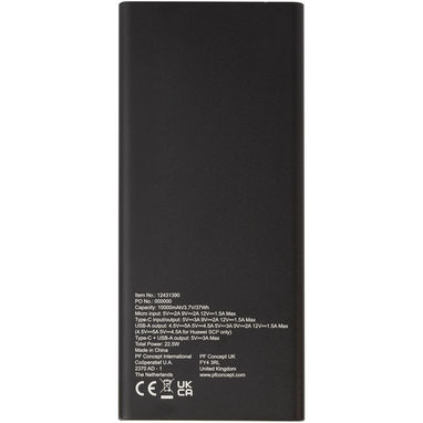 Алюминиевое портативное зарядное устройство Hybrid на 10 000 мАч и 22,5 Вт с PD, цвет сплошной черный - 12431390- Фото №4