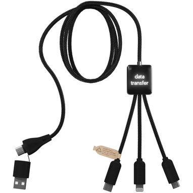 Зарядний кабель rPET 5-в-1 з підтримкою передачі даних SCX.design C45, з підсвіткою логотипу, колір суцільний чорний - 2PX08590- Фото №3
