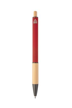 Кулькова ручка з переробленого алюмінію і бамбуку, колір червоний - AP808075-05- Фото №3