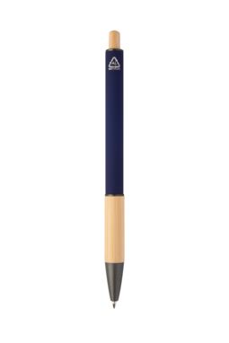Шариковая ручка из переработанного алюминия и бамбука, цвет темно-синий - AP808075-06A- Фото №3