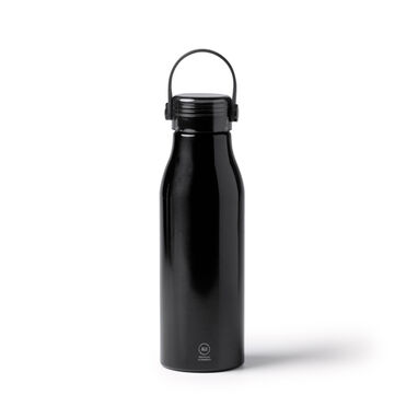 Пляшка з переробленого алюмінію з прозорою кришкою, колір чорний - BI1365S102- Фото №1