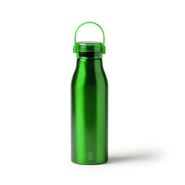 Пляшка з переробленого алюмінію з прозорою кришкою, колір зелений - BI1365S1226- Фото №1