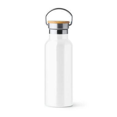 Пляшка з нержавіючої сталі з бамбуковою кришкою, колір білий - BI4201S101- Фото №1