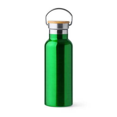 Пляшка з нержавіючої сталі з бамбуковою кришкою, колір зелений - BI4201S1226- Фото №1