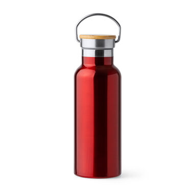 Бутылка с двойными стенками из нержавеющей стали 304 и бамбуковой крышкой, цвет красный - BI4201S160- Фото №1