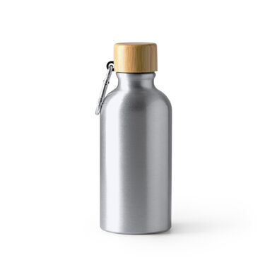 Алюмінієва пляшка з карабіном і бамбуковою кришкою, колір срібний - BI4204S1251- Фото №1
