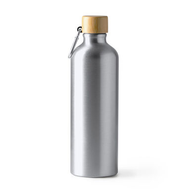 Алюминиевая бутылка с карабином для удобства переноски и бамбуковой крышкой., цвет серебряный - BI4205S1251- Фото №1
