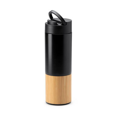 Пляшка з подвійними стінками з нержавіючої сталі і бамбука, колір чорний - BI4211S102- Фото №1
