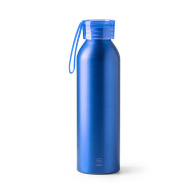 Бутылка из переработанного алюминия с крышкой и соответствующим ремнем для переноски, цвет синий - BI4212S105- Фото №1