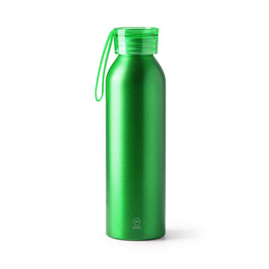 Бутылка из переработанного алюминия с крышкой и соответствующим ремнем для переноски, цвет зеленый - BI4212S1226- Фото №1