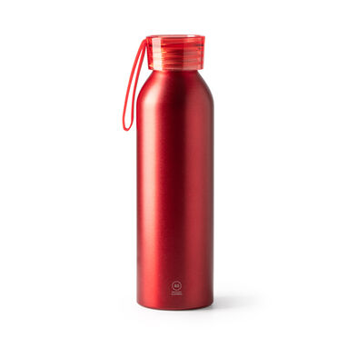 Бутылка из переработанного алюминия с крышкой и соответствующим ремнем для переноски, цвет красный - BI4212S160- Фото №1