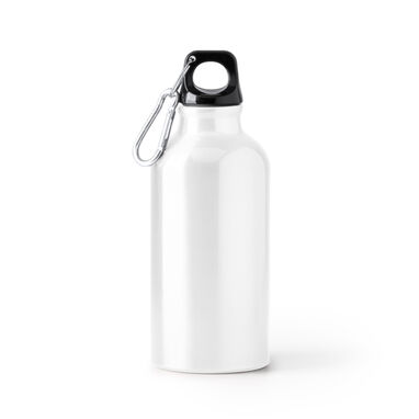 Бутылка из переработанного алюминия с одинарной стенкой и подходящим карабином, цвет белый - BI4214S101- Фото №1