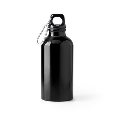 Бутылка из переработанного алюминия с одинарной стенкой и подходящим карабином, цвет черный - BI4214S102- Фото №1