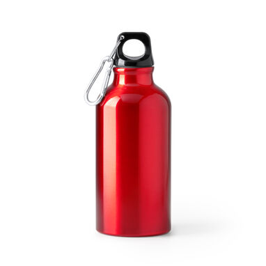 Бутылка из переработанного алюминия с одинарной стенкой и подходящим карабином, цвет красный - BI4214S160- Фото №1