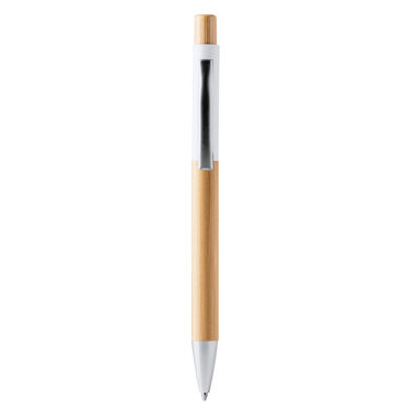Шариковая ручка с структурой и кнопкой из бамбука, цвет белый - BL1332TA01- Фото №1