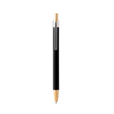Шариковая ручка с мягкой на ощупь металлической структурой и деталями из бамбука, цвет черный - BL1339TA02- Фото №1