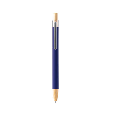 Шариковая ручка с мягкой на ощупь металлической структурой и деталями из бамбука, цвет синий - BL1339TA05- Фото №1