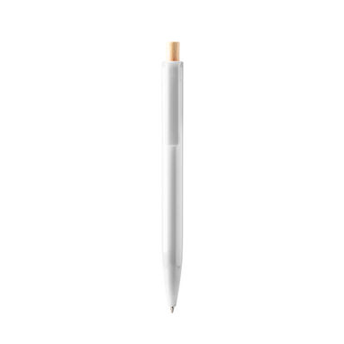 Шариковая ручка из переработанного АБС-пластика с бамбуковой кнопкой, цвет белый - BL1340TA01- Фото №1