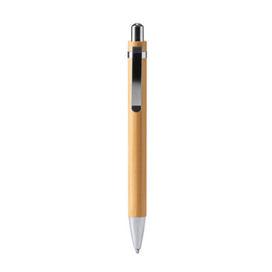 Бамбуковая шариковая ручка с кнопкой и металлическими деталями, цвет бежевый - BL7986TA29- Фото №1