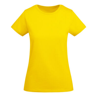 Облегающая женская футболка с коротким рукавом из органического хлопка, сертифицированного OCS, цвет желтый - CA66990203- Фото №1