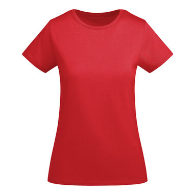 Облегающая женская футболка с коротким рукавом из органического хлопка, сертифицированного OCS, цвет красный - CA66990560- Фото №1