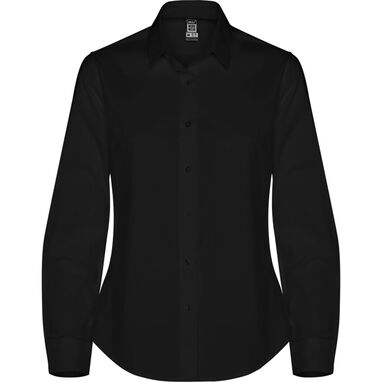 Женская рубашка с длинными рукавами из эластичной ткани, цвет черный - CM55050102- Фото №1