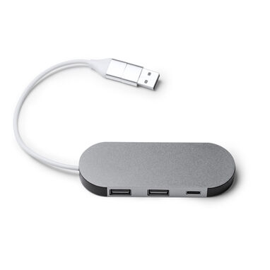 USB-порт из переработанного алюминия, цвет серебряный - IA1202S1251- Фото №1