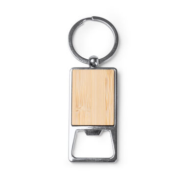 Брелок для ключей из бамбука и хромированного металла, цвет бежевый - KO1260S129- Фото №1