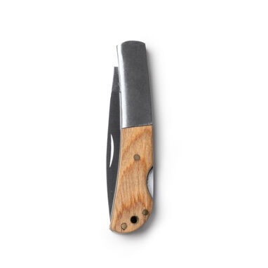 Складной нож из нержавеющей стали и комбинированной рукояткой из натурального дерева, цвет бежевый - NA3989S129- Фото №1