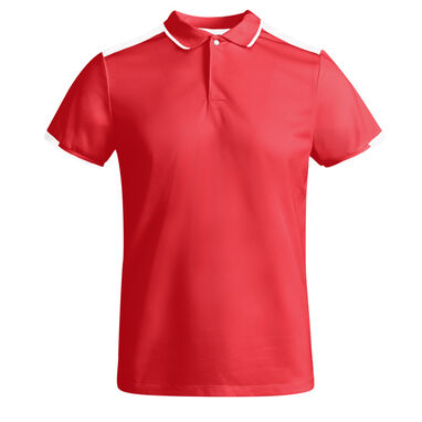 Мужская рубашка-поло с короткими рукавами из антибактериального переработанного полиэстера, цвет красный, белый - PO0402016001- Фото №1