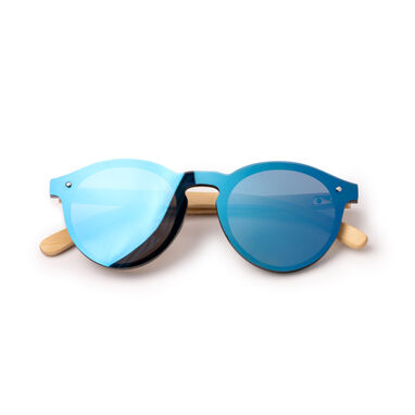 Солнцезащитные очки с зеркальными линзами и бамбуковыми дужками, цвет бежевый - SG1466S129- Фото №1