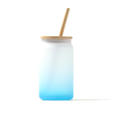 Склянка з боросилікатного скла з бамбуковою кришкою та соломинкою, колір синій - VA4202S105- Фото №1