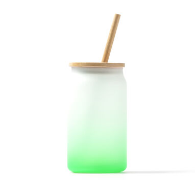 Склянка з боросилікатного скла з бамбуковою кришкою та соломинкою, колір зелений - VA4202S1226- Фото №1
