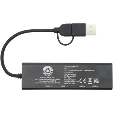 Концентратор USB 2.0 Rise RCS из переработанного алюминия, цвет черный - 12434490- Фото №4