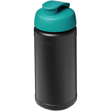 Спортивная бутылка Baseline из переработанного сырья объемом 500 мл с откидной крышкой, цвет черный, голубой - 21046196- Фото №1