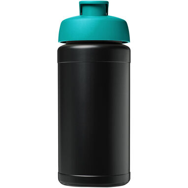 Спортивная бутылка Baseline из переработанного сырья объемом 500 мл с откидной крышкой, цвет черный, голубой - 21046196- Фото №2