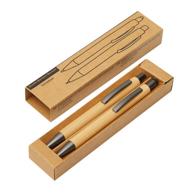 Письменный набор DOUBLE BAMBOO REVISED, цвет коричневый, серебряный - 56-1102108- Фото №2