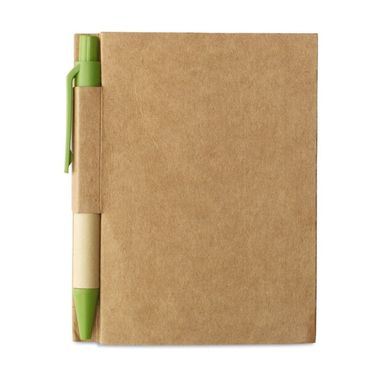 Еко-блокнот для заміток з ручкою з зеленим кліпом - MO7626_48- Фото №1